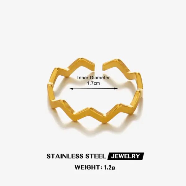 Wholesale Ion Plating (IP) 18K Gold Plated Waves Lines 304 Stainless Steel Elegant Glam Hip-Hop Waterproof Non Tarnish Open Rings