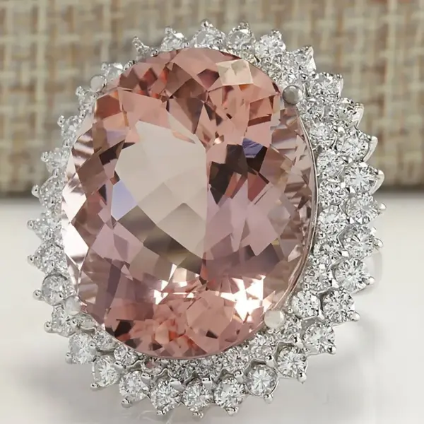 Wholesale New Large Oval Gemstone Ring Women's Copper Silver-plated Micro-set Zircon Ring