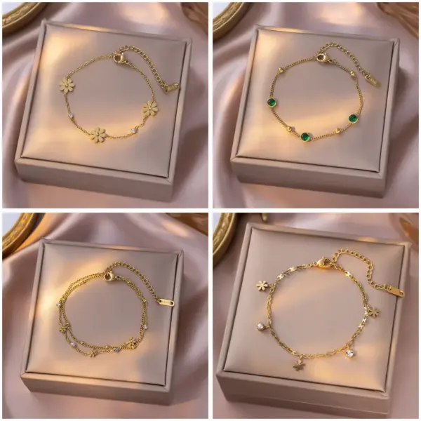 Wholesale Casual Elegant Lady Flower Titanium Steel Cable Chain Bracelets In Bulk