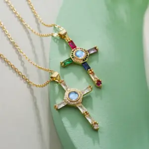 Wholesale Streetwear Cross Copper 18k Gold Plated Zircon Pendant Necklace In Bulk