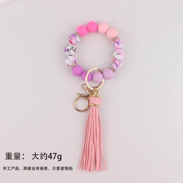 Wholesale Food Grade Silicone Bead Key Bracelet Printed Silicone Wrist Keychain