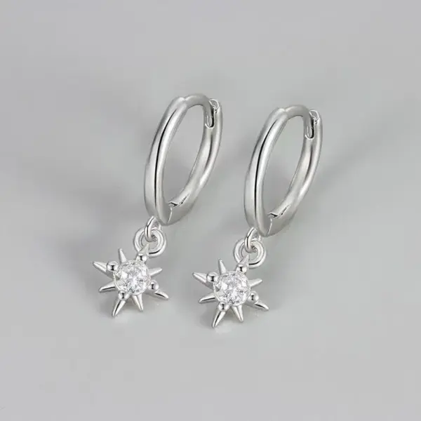 Wholesale Sunflower Hexagram Earrings Fashionable Sunflower Pattern Polished Stainless Steel Versatile Seasonal Unisex Earring Set