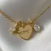 Wholesale 201 Stainless Steel Copper Letter Heart Shape Water Plating Vacuum Plating Zircon 18K Gold Plated Simple Style Inlay Cable Chain Gold Pendant Necklace