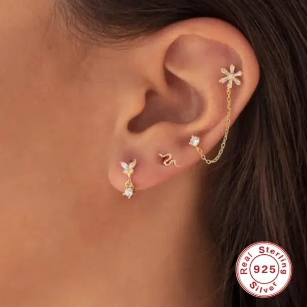 Wholesale 925 Sterling Silver Zircon Snake Ear Studs