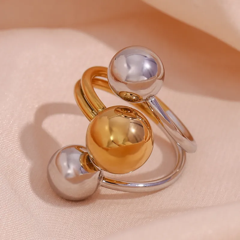 Wholesale 304 Stainless Steel Color Block PVD Coated Stone-Free 18K Gold Plated Real Gold Plated Retro Waterproof Non Tarnish Plating Rings
