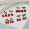 Wholesale 1 Pair IG Style Cherry Enamel Inlay Copper Zircon Ear Studs