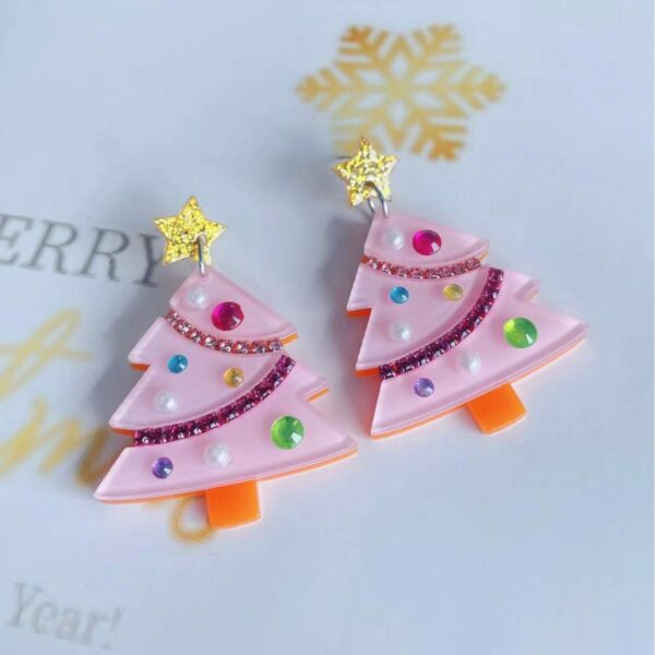 Wholesale Pink Christmas Acrylic Earrings