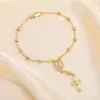 Wholesale Brass 18K Gold Plated Elegant Lady Sweet Inlay Portrait Cross Zircon Bracelets