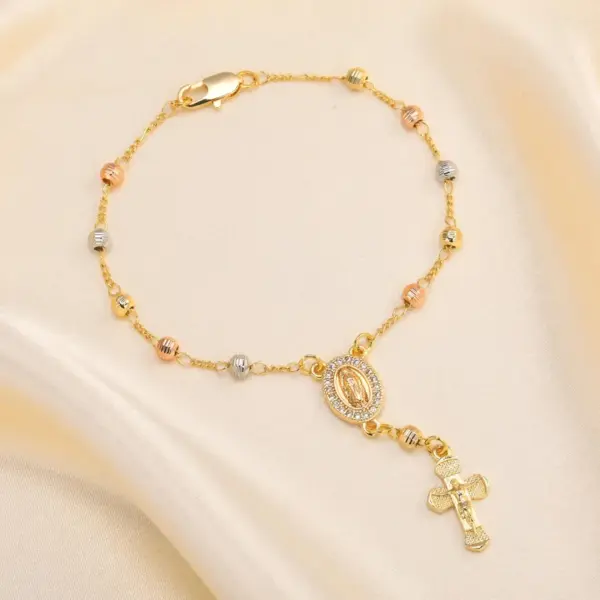Wholesale Brass 18K Gold Plated Elegant Lady Sweet Inlay Portrait Cross Zircon Bracelets