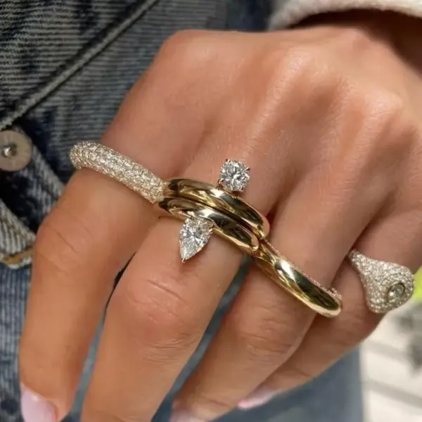 Wholesale Jewelry IG Style Round Water Droplets Titanium Steel Zircon 18K Gold Plated Inlay Rings