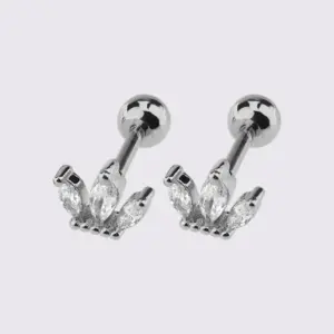 White Steel Three Leaves Crown Stud Earring Each