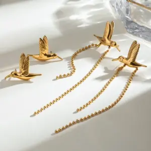 Wholesale PVD Coated Real Gold Plated 18K Gold 304 Stainless Steel Simple Style Classic Style Waterproof Non Tarnish Drop Earrings Ear Studs