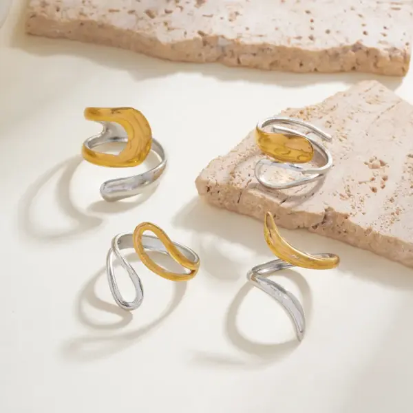 Wholesale Jewelry Sexy Rock Simple Style Irregular Geometric 304 Stainless Steel 18K Gold Plated Plating Open Rings