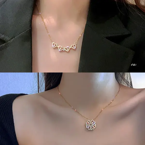 Wholesale Four-leaf Clover Titanium Steel Necklace Women's High-end Light Luxury Love Heart Collarbone Instagram Fashionable Necklace Niche Women's Necklace
