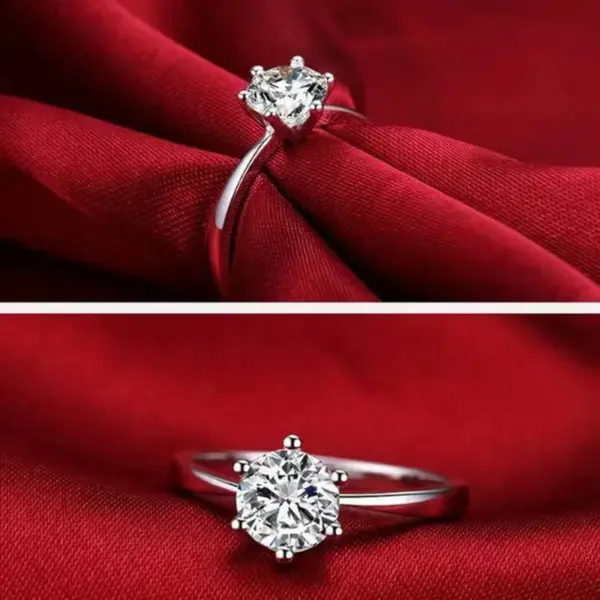Tiktok Kuaishou Live Broadcast Celebrity Same Fashion Women's Diamond Ring Six-claw 1 Karat Couple Women's Ring Open Wedding Ring