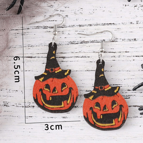 Wholesale Cross-Border New Halloween Gothic Style Ghost Face Pumpkin Witch Hat Witch Boots Pendant Earrings Wooden Double-Sided Earrings