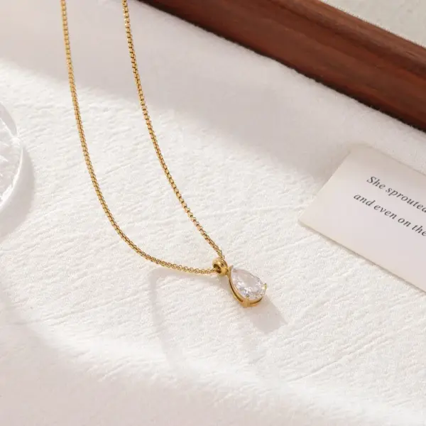 Ion Plating (IP) 16K Gold Real Plated Water Droplets 304 Stainless Steel Vintage Style Shiny Waterproof Non Tarnish Pendant Necklace