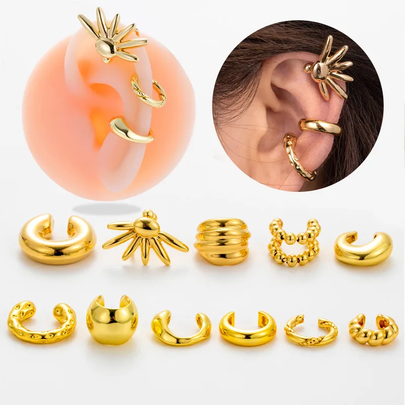 Wholesale 1 Piece Vintage Style Cool Style C Shape Geometric Plating Copper 18k Gold Plated Ear Studs