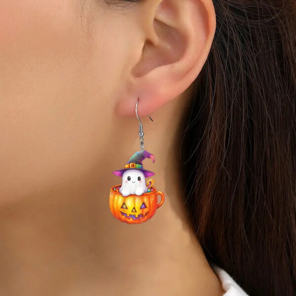 Wholesale Cross-border Cute Magic Hat Ghost Kid Pumpkin Acrylic Earrings Cartoon Creative Design Versatile Earrings