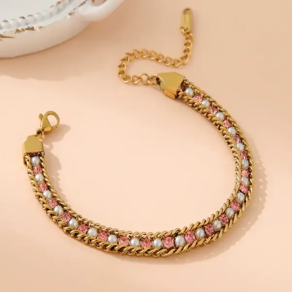 Wholesale Elegant Glam Simple Style Geometric 304 Stainless Steel 18K Gold Plated Rhinestones Bracelets In Bulk
