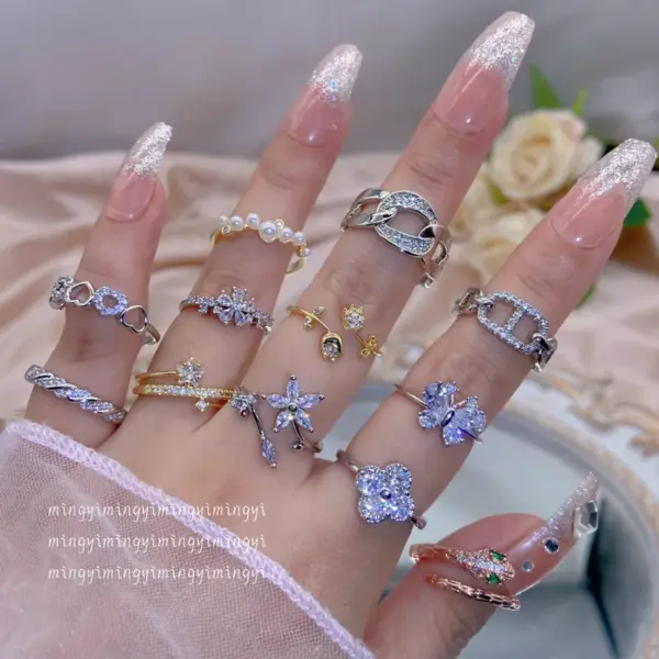 Wholesale Simple Style Bow Knot Copper Plating Inlay Zircon Open Rings