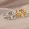 PVD Coated Real Gold Plated Leaf Stainless Steel Fashion Waterproof Non Tarnish Open Ring
