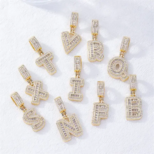 Wholesale Copper Letter Vacuum Plating Zircon Gold Plated Silver Plated Casual Sweet Shiny Inlay Pendant Necklace