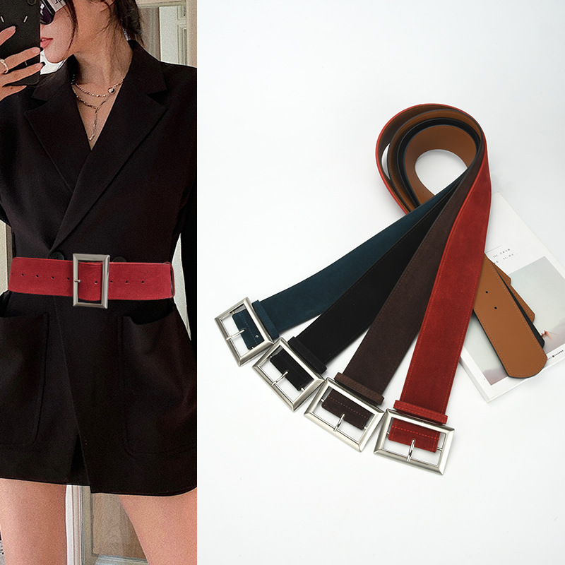 Wholesale New Women's Belt Fashion Alloy Wide Belt Coat Genuine Leather Waist Seal Vintage Waistband