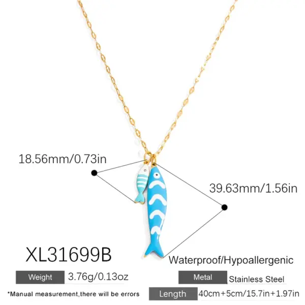 Wholesale PVD Coated Real Gold Plated 18K Gold Fish 304 Stainless Steel Marine Style Sweet Waterproof Non Tarnish 304 Stainless Steel Lobster Trigger Clasp Closure Multi Charms Necklace