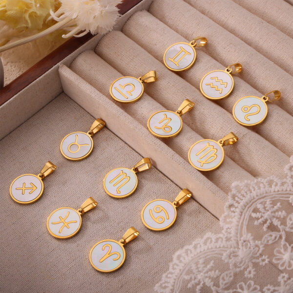 Wholesale Cross-border Hot-selling Constellation Round Brand Pendant European and American Simple Titanium Steel 18K Gold Temperament All-match Shell New Jewelry