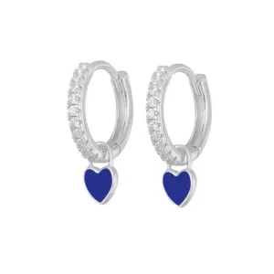 Love Heart Earrings/White Gold Color/Blue