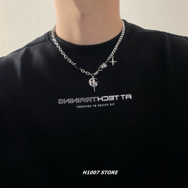 Wholesale Titanium Steel Necklace Black Gem Mang Star European and American Hip Hop Street Necklace Boys Niche Design Advanced Clavicle Chain