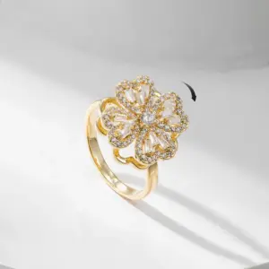 Wholesale Simple Style Commute Flower Copper Zircon Rings In Bulk