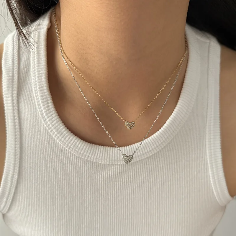 Wholesale Stainless Steel New Exquisite Micro Inlaid Zircon Minimalist Style Versatile Heart Pendant Necklace For Women Vacuum Furnace Electroplating