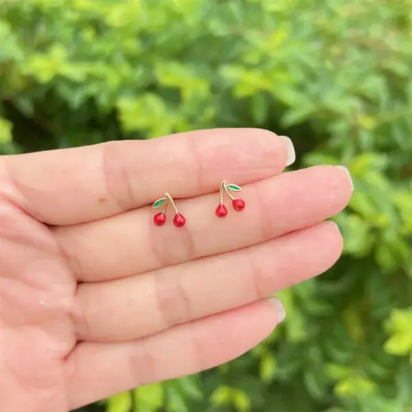 Wholesale 1 Pair Elegant Luxurious Cherry Inlay Copper Zircon 18K Gold Plated Ear Studs