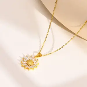 Wholesale Jewelry Fashion Flower 201 Stainless Steel Zircon Plating Inlay Stainless Steel Necklaces