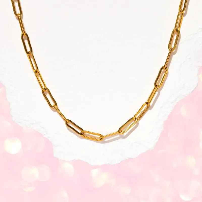 Wholesale PVD Coated 18K Gold Plated Solid Color 304 Stainless Steel Vintage Style Waterproof Non Tarnish 304 Stainless Steel Necklace