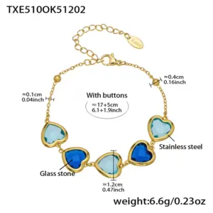 TXE510-Blue Glass Stone Gold Bracelet 16.5+5cm