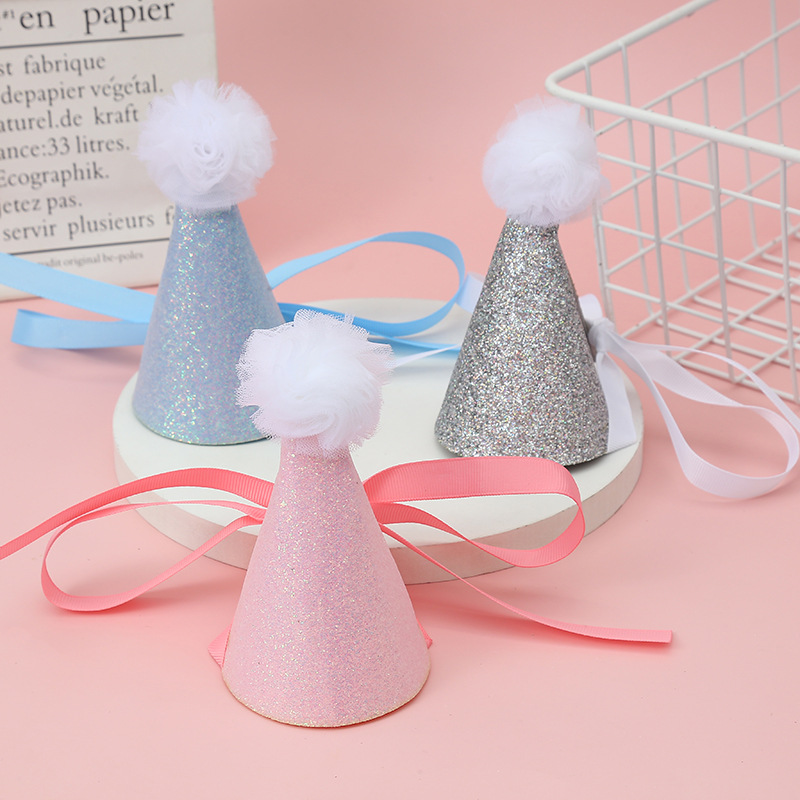 Wholesale Cute Glitter Birthday Hat Kidsren's Birthday Party Hair Crown Headess Creative Rainbow Triangle Hat
