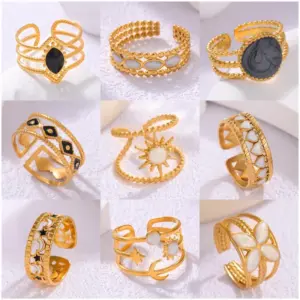 Wholesale Titanium Steel Oil Drop Flower Ring For Women, Non-Fading, European And American Style, High-End Texture, 304 Stainless Steel, Vacuum Electroplating (Furnace), Geometric Pattern Butterfly Open Ring