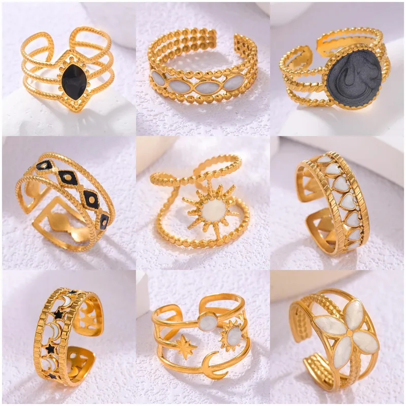 Wholesale Titanium Steel Oil Drop Flower Ring For Women, Non-Fading, European And American Style, High-End Texture, 304 Stainless Steel, Vacuum Electr