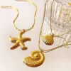 304 Stainless Steel Starfish Conch Shell PVD Coated Imitation Pearl Real Gold Plated Marine Style Waterproof Non Tarnish Surgical Steel Cross Chain Box Chain Lobster Trigger Clasp Closure Gold Pendant Necklace