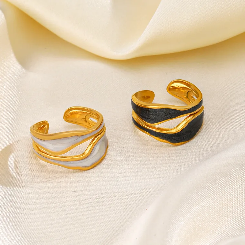 Wholesale PVD Coated 18K Gold Plated Irregular 304 Stainless Steel Streetwear Waterproof Non Tarnish Open Rings
