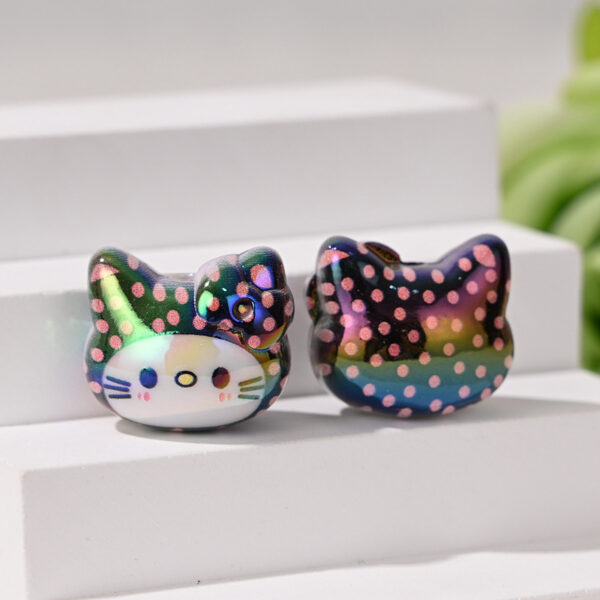 Wholesale Color-plated cute 3D cat head straight hole beads