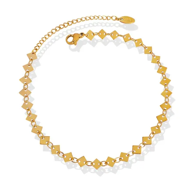 Wholesale Simple Style Rhombus Stainless Steel Waterproof Non Tarnish PVD Coated Real Gold Plated Women'S Anklet