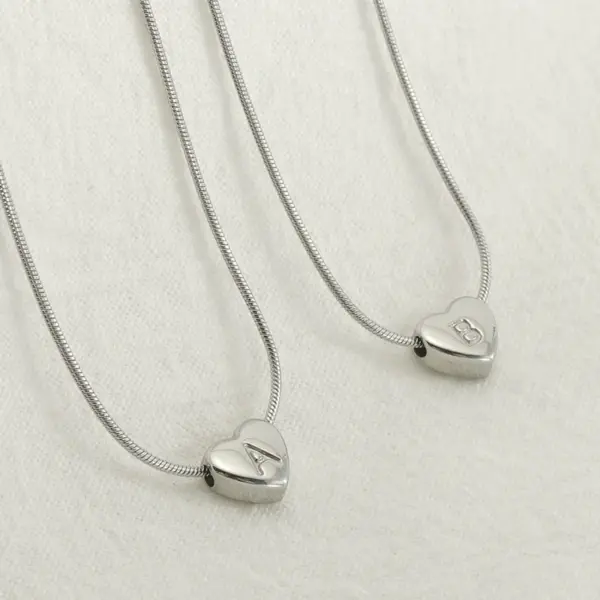 Wholesale Stainless Steel Simple Style Polishing Letter Heart Shape Pendant Necklace