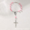 Wholesale Pink Rose Flower Beaded Cross Bracelet Necklace