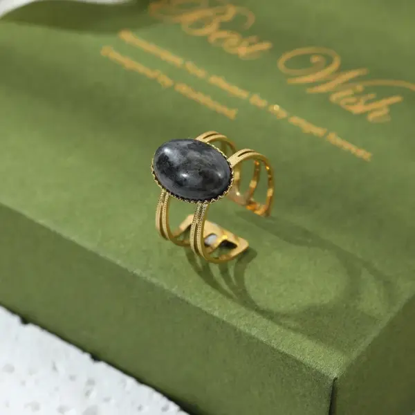 Wholesale Fashion Geometric Stainless Steel Open Ring Natural Stone Stainless Steel Rings