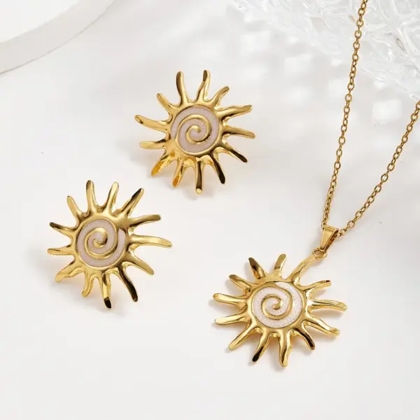 Wholesale European And American Trendy Fashion INS Style 304 Stainless Steel Colorful Oil Drop Sun Water Plated Imitation Gold Jewelry Necklace Set