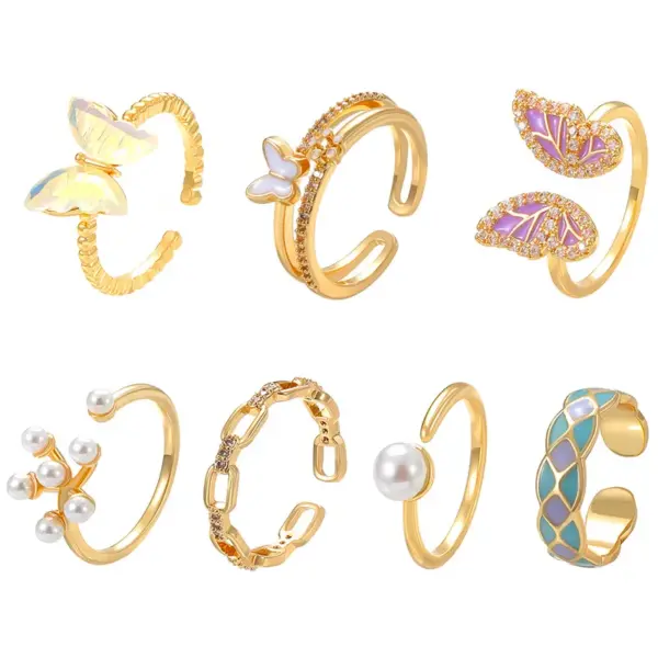 Wholesale Ig Style Basic Geometric Butterfly Copper Plating Inlay Zircon 14k Gold Plated Open Rings